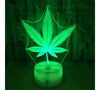 KJsdaADSA Feuille de marijuana 3D LED lampe de Table Cannabis mauvaises herbes veilleuse optique Illusion visuelle décor à la maison éclairage 16 ruban télécommande