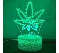 KJsdaADSA Feuille de marijuana 3D LED lampe de Table Cannabis weed veilleuse optique Illusion visuelle décor à la maison éclairage-télécommande