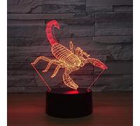 KJsdaADSA Jinson Well 3D Scorpion Lampe Illusion Optique Veilleuse, 7 Couleurs Changeantes Interrupteur Tactile Table Bureau Décoration Lampes Acrylique Plat USB Jouet Télécommande