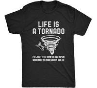 KJTEDZSXD Men's Life is A Tornado I'm Just The Cow Being Spun Around for Cinematic Value T-Shirt Balck Manches Courtes(Medium)
