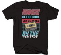KJTEDZSXD Music in The Soul Can Be Heard by The Universe Pixel Cassette Tshirt Manches Courtes(Small)