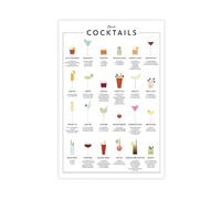 KJUFE Poster classique de recettes de cocktails sur toile - Décoration murale pour salon, chambre à coucher - 50 x 75 cm