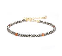 KJUUQBZL Bracelet chaîne en Pyrite délicate de 3mm for femmes, pierre naissance cristal for maman, bijoux énergétiques cuivre plaqué or 14 carats, 2 pièces(Red Carnelian)
