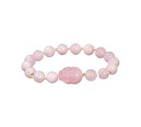 KJUUQBZL Bracelet en pierre de lune grise améthyste sculptée for femme, perle Pixiu, luxe, porte-bonheur, extensible, fait à la main(Pink Quartz)