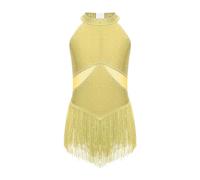 KJUUQBZL Justaucorps à franges en strass for filles, robe de patinage artistique, body for gymnastique cha-cha Tango, vêtements danse latine(Yellow,10)