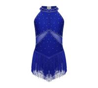 KJUUQBZL Justaucorps à franges en strass for filles, robe de patinage artistique, body for gymnastique cha-cha Tango, vêtements danse latine(Blue,12)