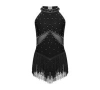 KJUUQBZL Justaucorps à franges en strass for filles, robe de patinage artistique, body for gymnastique cha-cha Tango, vêtements danse latine(Black,6)