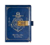 KJUUQBZL Papeterie mot de passe cahier protégeant les Secrets rétro A5 cahier avec serrure résistant aux taches Journal intime livre voyageurs Journal écriture(Blue)