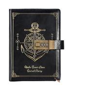 KJUUQBZL Papeterie mot de passe cahier protégeant les Secrets rétro A5 cahier avec serrure résistant aux taches Journal intime livre voyageurs Journal écriture(Black)