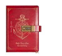 KJUUQBZL Papeterie mot de passe cahier protégeant les Secrets rétro A5 cahier avec serrure résistant aux taches Journal intime livre voyageurs Journal écriture(Red)