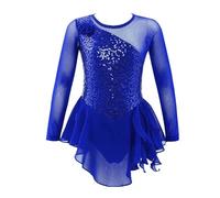 KJUUQBZL Robe de justaucorps gymnastique à paillettes for filles, Costume danse for enfants, en maille manches longues, robe patinage sur glace, vêtements Performance(Royal Blue A,10)