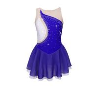 KJUUQBZL Robe de patinage artistique for enfants filles, maille strass, épissure, sans manches, robe Ballet, justaucorps gymnastique, Costumes spectacle(Royal Blue B,14)