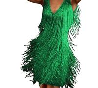 KJUUQBZL Robe de soirée for Femme, élégante, Moulante, Sexy, Club, Camisole, Pompon, Danse, Mini, été(Green,M)