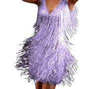 KJUUQBZL Robe de soirée for Femme, élégante, Moulante, Sexy, Club, Camisole, Pompon, Danse, Mini, été(Lavender,L)