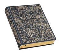 KJV Holy Bible, Large Print Note-Taking Bible, Faux Leather Hardcover - King James Version, Navy W/Gold Floral