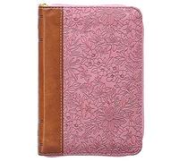 KJV Holy Bible, Mini Pocket Size, Faux Leather Red Letter Edition - Ribbon Marker, King James Version, Pink/Saddle Tan, Zipper Closure