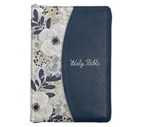 Kjv Holy Bible, Thinline Large Print Faux Leather Red Letter Edition - Thumb Index Ribbon Marker, King James Version, Blue Printed Floral, Zipper Clos