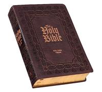 KJV Study Bible, Large Print King James Version Holy Bible, Thumb Tabs, Ribbons, Faux Leather Dark Brown Debossed