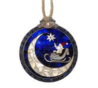 Kjw539 Décorations de Noël en verre teinté Père Noël, lune, étoile et attrape-soleil à suspendre pour fenêtre, arbre de Noël, pour femme, homme, maman, amie (bleu 1, 10 x 10 cm)