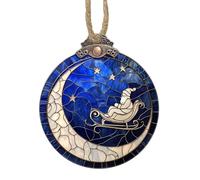 Kjw539 Décorations de Noël en verre teinté Père Noël, lune, étoile et attrape-soleil pour fenêtre - Décoration de Noël à suspendre pour femme, homme, maman, amie (bleu 3, 10 x 10 cm)