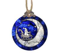 Kjw539 Décorations de Noël en verre teinté Père Noël, lune, étoile et attrape-soleil pour fenêtre, sapin de Noël à suspendre pour femme, homme, maman, amie (bleu 2, 10 x 10 cm)