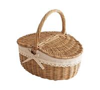 Kjw744 Panier à déjeuner en rotin naturel tissé à la main avec couvercle Idéal pour les repas en plein air et les fournitures de fête Kjw744 (B, 34 x 24 x 29 cm)