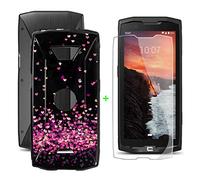 KJYF Coque pour Crosscall Core X4 (5.45") Silicone Case + Verre trempé, Film Protection pour Crosscall Core X4 + Etui Housse Souple Noir TPU Cover Bumper Case - Coeur Rouge