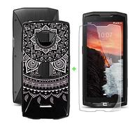 KJYF Coque pour Crosscall Core X4 (5.45") Silicone Case + Verre trempé, Film Protection pour Crosscall Core X4 + Etui Housse Souple Noir TPU Cover Bumper Case - Mandala en Poudre