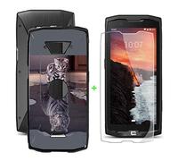 KJYF Coque pour Crosscall Core X4 (5.45") Silicone Case + Verre trempé, Film Protection pour Crosscall Core X4 + Etui Housse Souple Noir TPU Cover Bumper Case - Chat ou Tigre