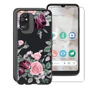 KJYF Coque pour Doro 8100 (6,1"), avec [1 x Protecteur D'écran en Verre Trempé], Etui Housse TPU Mince Souple Silicone Anti-Rayures Antichoc Cover Case pour Doro 8100 - Rose Flower
