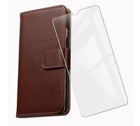 KJYF Coque pour Doro 8100 (6,1"), avec Verre Trempé Protecteur Écran, Etui Protection Housse Premium en Cuir PU, Fonction Stand à Rabat Porte-Monnaie Cover Case pour Doro 8100 - Brown