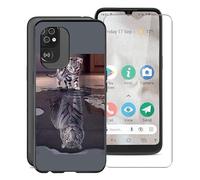 KJYF Coque pour Doro 8100 Plus (6,1"), avec [1 x Protecteur D'écran en Verre Trempé], Etui Housse TPU Mince Souple Silicone Anti-Rayures Antichoc Cover Case pour Doro 8100 Plus - Chat et Tigre