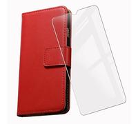 KJYF Coque pour Doro 8100 Plus (6,1"), avec Verre Trempé Protecteur Écran, Etui Protection Housse Premium en Cuir PU, Fonction Stand à Rabat Porte-Monnaie Cover Case pour Doro 8100 Plus - Red