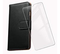 KJYF Coque pour Gigaset GS5 (6.30"), Silicone Etuis + Verre trempé Protecteur écran, Fonction Stand à Rabat Porte-Monnaie Case Silicone Cover Flip Housses pour Gigaset GS5 - Black