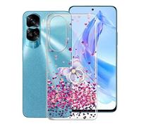 KJYF Coque pour Honor 90 Lite, Transparent Silicone Cover Anti-Rayures TPU Case + [Bumper avec Porte-Anneau Papillon], Protection Etui pour Honor 90 Lite (6.7") - Amour Rose
