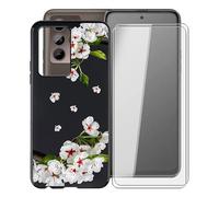KJYF Coque pour HTC U23 Pro (6.70"), avec [2 x Protecteur D'écran en Verre Trempé], Noir Antichoc Souple Silicone TPU Housse Etui, pour HTC U23 Pro Cover Case - Fleur de Poirier