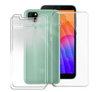 KJYF Coque pour Huawei Y5P (5.45 Pouces) Silicone Case + 2 Pièces Verre trempé, Film Protection+ Etui Housse Souple Transparent TPU Cover Bumper Case - Transparent