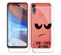 KJYF Coque pour Motorola Moto E7i Power, 1 Pack Verre trempé Protecteur écran, Transparente Silicone Souple TPU Etui, Antichoc Cover en Protection Case pour Motorola Moto E7i Power (6.5") - DUO5