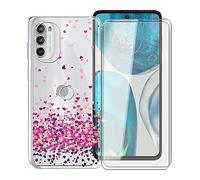 KJYF Coque pour Motorola Moto G52, avec 2 Pièces Verre Trempé écran Protecteur, Transparente Silicone TPU Cover Antichoc Housse Etui pour Motorola Moto G52 (6.6") - Amour Cerise