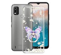 KJYF Coque pour Nokia C21 Plus (6,52"), Cover Bumper en Silicone Souple Résistant Aux Chocs et Aux Rayures avec Porte-Anneau Papillon pour Nokia C21 Plus - Exotique Fleurs
