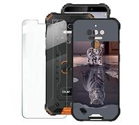 KJYF Coque pour Oukitel WP5 (5.50") Silicone Case + Verre trempé, Film Protection pour Oukitel WP5 + Etui Housse Souple Noir TPU Cover Bumper Case - Chat ou Tigre