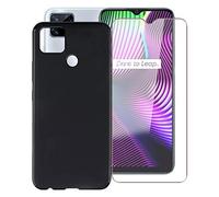 KJYF Coque pour Realme 7i RMX2193 (6.5"), avec [1 x Protecteur D'écran en Verre Trempé], Noir Antichoc Souple Silicone TPU Housse Etui, pour Realme 7i RMX2193 Cover - Noir