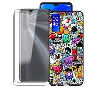 KJYF Coque pour TCL 20 SE (6.82"), avec [2 x Protecteur D'écran en Verre Trempé], Noir Antichoc Mince AntiRayures Souple Silicone TPU Housse Etui, pour TCL 20 SE Cover - XS40