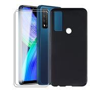 KJYF Coque pour TCL 20 XE/5087Z (6.52"), avec [2 x Protecteur D'écran en Verre Trempé], Noir Antichoc Mince AntiRayures Souple Silicone TPU Housse Etui, pour TCL 20 XE/5087Z Cover - Noir