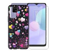 KJYF Coque pour TCL 405 (6.60"), avec [1 x Protecteur D'écran en Verre Trempé], Noir Antichoc Souple Silicone TPU Housse Etui, pour TCL 405 Cover Case - Ballon Rose