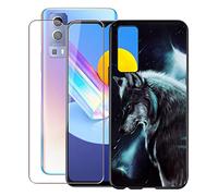 KJYF Coque pour Vivo Y72 5G (6.58"), avec [1 x Protecteur D'écran en Verre Trempé], Noir Antichoc Souple Silicone TPU Housse Etui, pour Vivo Y72 5G Cover - WMA16