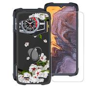 KJYF Noir Coque pour Cubot Kingkong 9 (6.58"),1 x Protecteur D'écran en Verre Trempé, [Bumper Cover avec Anneau de Support],Antichoc Souple Etui pour Cubot Kingkong 9 - Fleur de Poirier