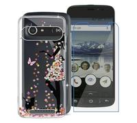 KJYF pour Doro 8042 Coque + Verre Trempé écran Protecteur, Transparent Souple Silicone Etui Housse, Antichoc Bumper de Protection Case pour Doro 8042 (5.00") - Fille et Fleur