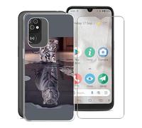 KJYF pour Doro 8100 (6,1") Coque + Verre Trempé, Transparent Souple Silicone TPU Housse Etui, Film Protection d'écran pour Doro 8100 + Anti-Rayures Anti-Choc Bumper Cover Case - WMA8