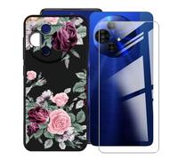 KJYFOANI Case pour Alcatel V3 Ultra (6.78") Coque + 1 Pièces Verre trempé écran Protecteur Noir Souple Silicone Protection Case Antichoc Bumper Housse Étui pour - Fleurs Roses